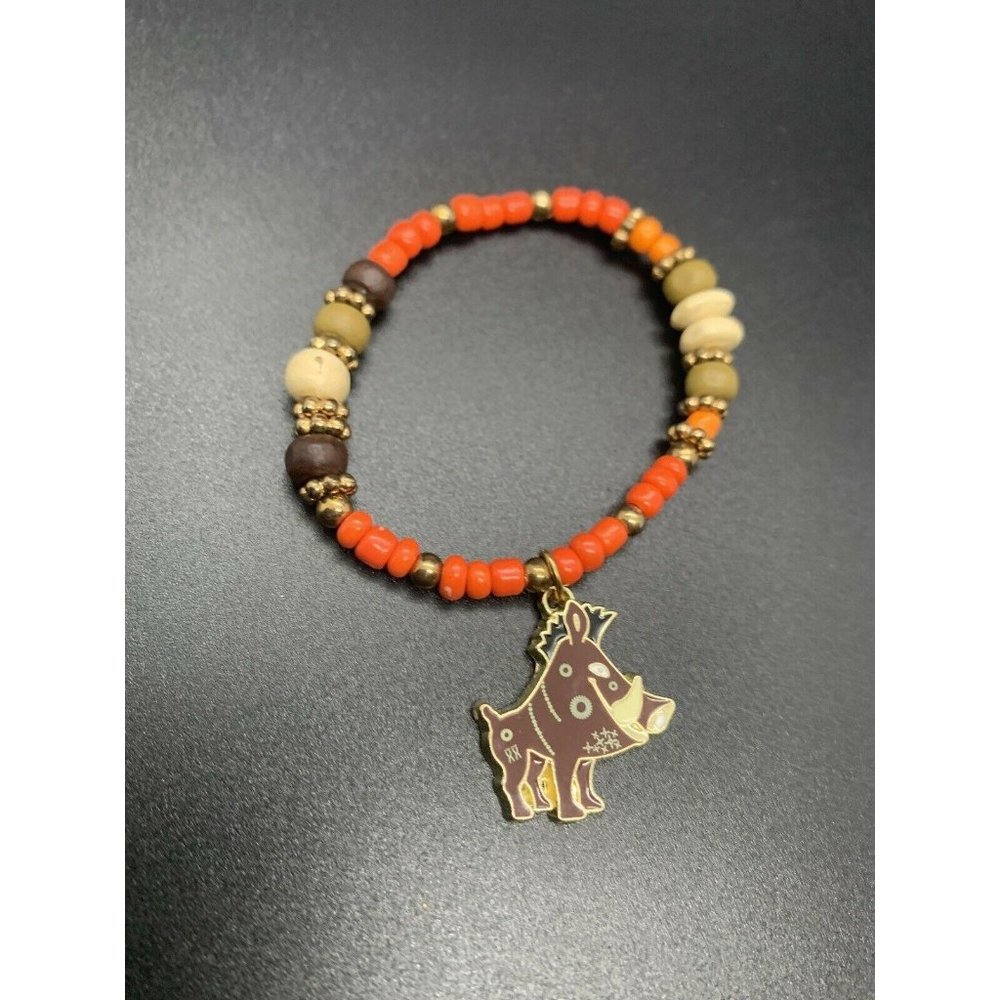 Disney Lion King Pumba Enamel Charm Beaded Stretch Bracelet